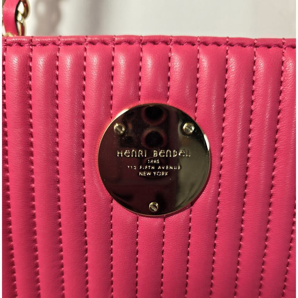 Henri Bendel No 7 Hot Pink Leather Tote Bag Quilted Vertical Chain East West - Picture 3 of 16